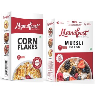 Mamafeast Cornflakes500g + Muesli Fruit  Nut 400gHigh in B Group Vitamins Breakfast Cereals, 900g Pack of 2