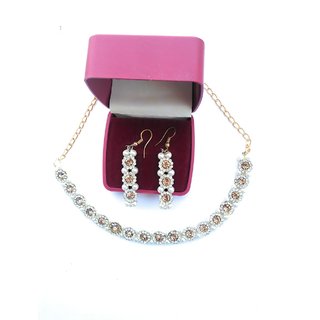                       Necklace with Earing Stug With American Diamond Gold Plated For Women GIrl For Party Marriage And Function                                              