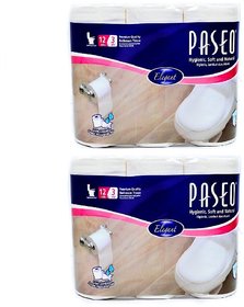 Paseo Bathroom toilet roll Tissue 12 Rolls, 3 ply (Pack of 2)