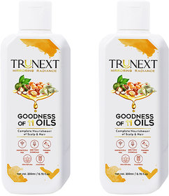 TRUNEXT GOODNESS OF 11 OILS  BLEND OF NATURAL BOTANICAL OILS SUCH AS ALMOND OIL,OLIVE OIL, Pack Of 2 (400 ml) Hair Oil