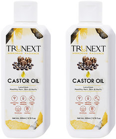 TRUNEXT COLD PRESSED 100  PURE CASTOR HAIR OIL FOR HAIR GROWTH, Pack of 2 (400 ml)