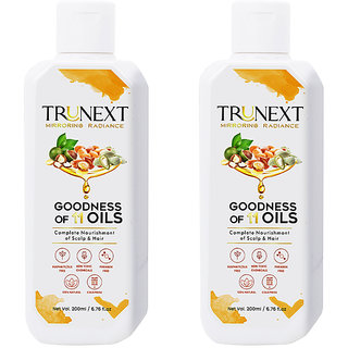 TRUNEXT GOODNESS OF 11 OILS  BLEND OF NATURAL BOTANICAL OILS SUCH AS ALMOND OIL,OLIVE OIL, Pack Of 2 (400 ml) Hair Oil