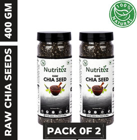 Nutritoz Natural Raw Chia seeds for Weight Loss, Stronger Bones with Fiber, Calcium and Zinc (400 g) Pack of 2