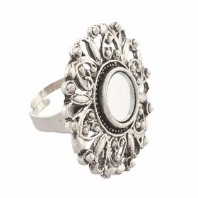 SGM Tribal Collection German Silver and Mirror Ring for Women (SGR-002)