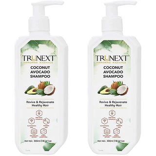                       TRUNEXT Coconut Avocado Shampoo, Ultra Hydrating Coconut Shampoo, Pack of 2 (600 ml)                                              