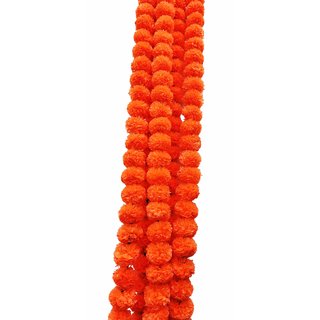 Orange Plastic Marigold Flower Garlands 5 Ft Long for decoration wedding (Pack of 5)