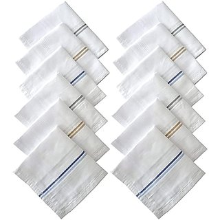 Bella 100 Cotton Men White Solid Handkerchiefs Pack Of 12