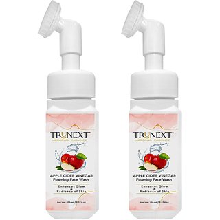                       TRUNEXT APPLE CIDER VINEGAR FACE WASH WITH FOAMING BRUSH, Pack of 2 (300 ml)                                              