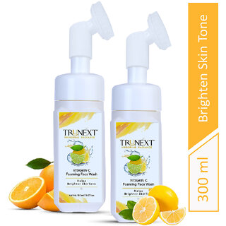 TRUNEXT VITAMIN C FOAMING FACE WASH WITH A BUILD IN BRUSH FOR DEEP CLEANSING BRIGHTENING, Pack of 2 (300 ml) TRUNEXT VITAMIN C FOAMING FACE WASH WITH A BUILD IN BRUSH FOR DEEP CLEANSING BRIGHTENING, Pack of 2 (300 ml)