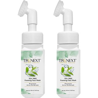                       TRUNEXT TEA TREE FACE WASH WITH FOAMING BRUSH, Pack of 2 (300 ml)                                              