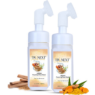                       TRUNEXT UBTAN FOAMING FACE WASH WITH A BUILD IN FACE BRUSH FOR TAN REMOVAL, Pack of 2 (300 ml)                                              