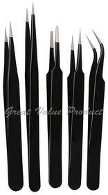 Scorpion Tweezers 5 in 1 Stainless Steel Tweezers Set (Stainless Steel)Black