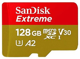 SanDisk Extreme uSD,160MB/s R, 90MB/s W,C10,UHS,U3,V30,A2, 128GB, for 4K video on Smartphones, Action Cams  Drones, Lifetime Warranty