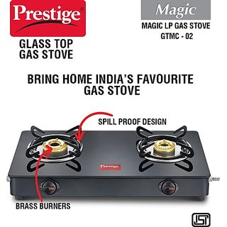 Prestige Magic GTMC Glass, Steel Manual Gas Stove(2 Burners)