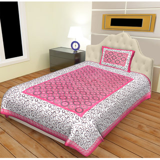 ESTILO Rajasthani Printed Cotton Single Bedsheet with 1 Pillow Covers