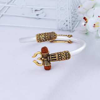 Buy SILVER SHINE Trishul Damroo Rudraksha Bahubali Silver kada