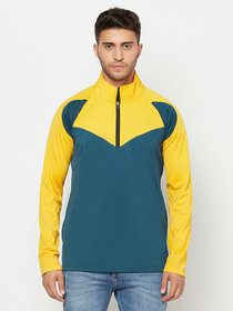Glito Teal Green & Yellow Colour-Block Jacket-Track-Upper With Side Pocket For Men