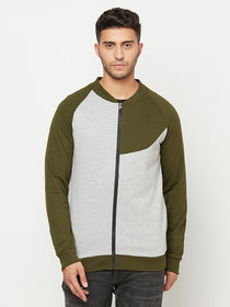 Glito Olive & Grey Self Design Sweatshirt For Men