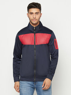 Glito Men Red Stripe Navy Jacket With Side Pocket
