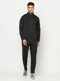 Glito Sports Wear Super Poly Polyester Blend Solid Black Track Suit For Men
