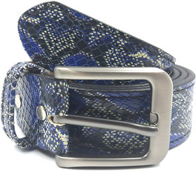 Exotique Men's Snake Print Blue Casual Leather Belt  (BM0114BL)