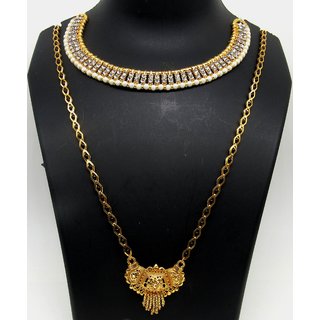 Golden Stone necklace with Designer Black Mangalsutra Golden Stone necklace with Designer Black Mangalsutra