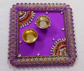 Kapoor Creations - Meenakari Purple Acrylic Puja Thali, Aarti Pooja Thali