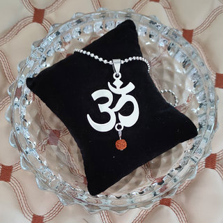 Buy M Men Style Religious Om Yoga Locket With Panchmukhi Rudraksha Silver Stainless Steel Religious Pendant Necklace Chain Online 299 from ShopClues