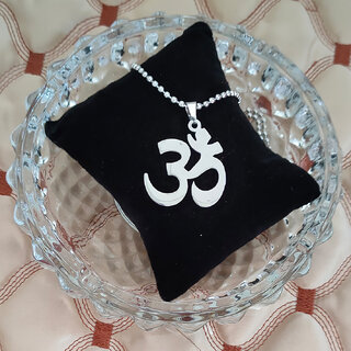                       M Men Style  Yoga Om Locket With Chain Silver Stainless Steel Religious Pendant Necklace Chain For Men And Women                                              