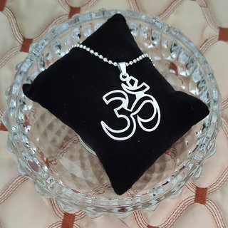                       M Men Style  Yoga Om Sanskrit Symbol Medallion Hindu Jewellery Silver Stainless Steel Religious Pendant Necklace Chain                                              