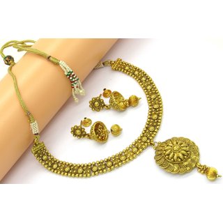                       Golden copper necklace with jhumka set                                              