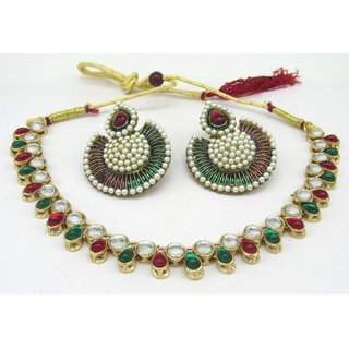                       Maroon and Green Meenakari earring necklace set                                              