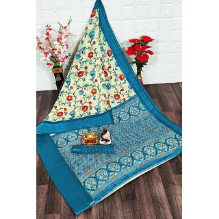                       Sharda Creation Light Blue Flower Printed Saree                                              