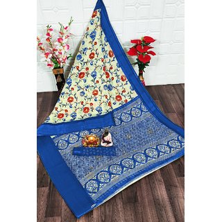                       Sharda Creation Blue Flower Printed Saree                                              