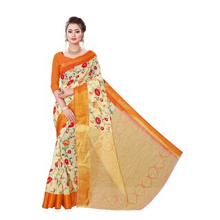                       SVB Saree Mustard  Flower Printed Saree                                              