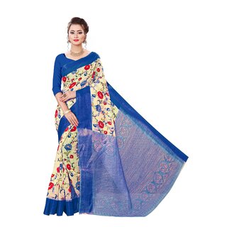                       SVB Saree Blue Flower Printed Saree                                              