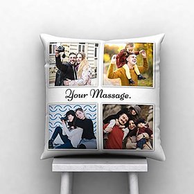 Crazy Products Polyester Cushion Cover With filler, 12x12 inch, 4 Photo with Text Message Printed Decorative Customized