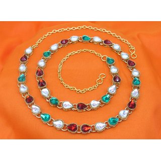                       Tilak design Maroon Green  kundan waist belt                                              