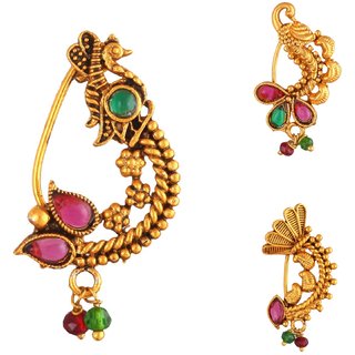 Buy Vighnaharta Non Piercing Oxidised Gold with Artificial stone