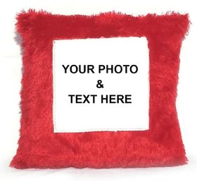 Crazy Products Polyester Fur Cushion Cover With filler, 16x16 inch, Text Message or Photo Printed Decorative Customized