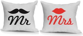 Crazy Products Polyester Cushion Cover with Filler, Mr  Mrs Printed, Set of 2, polyester, 12x12 Inches (White)
