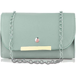 Threadstone Women Light Green Flap Over Small Leatherite Sling Bag Cum Clutch