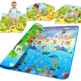 Double Sided Anti Skid Water Proof Baby Play Mat Biggest Size - 6 X 4 Feet, Assorted Colour with Bag to Carry