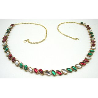                       Maroon Green Kundan oval shape Waist Belt                                              