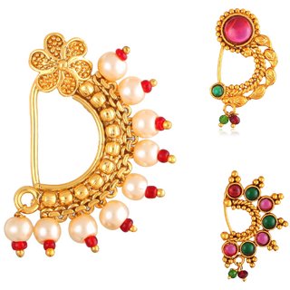 Buy Vighnaharta Non Piercing Oxidised Gold with Artificial stone