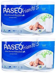 PASEO ultra strong  absorbent pure food grade Kitchen towel 2 ply 3 roll 70 sheets (pack of 2)