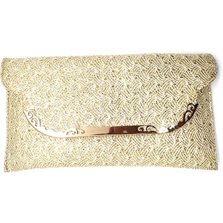 Womens Clutch/ Sling Bag with Cross body chain, Gold Shimmer