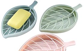 SAMYAKA 2PCS LEAF SHAPE DOUBLE LAYER SOAP DISH CASE HOLDER BATHROOM ACCESSORY
