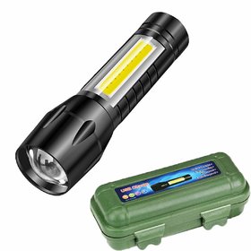 S4 Metal Flashlight Torch with Built in Battery and USB Cable, Rechargeable Zoomable Flashlight Torch (Black)
