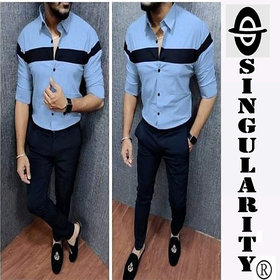 Singularity Stripped Designer Shirt for men  boys in Prime Blue